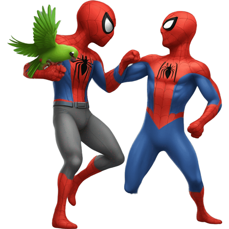 Spiderman fighting with parrot who is gray emoji