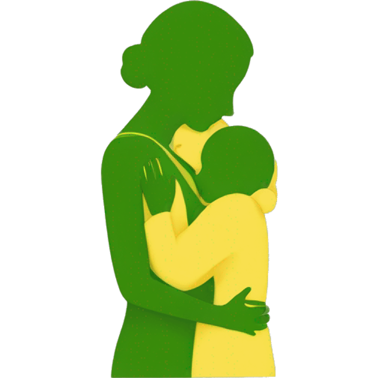 Drawing in yellow-green tones: mother hugs child emoji