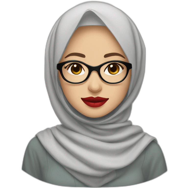 Indonesian woman pale skin red lips wear hijab and round glasses emoji