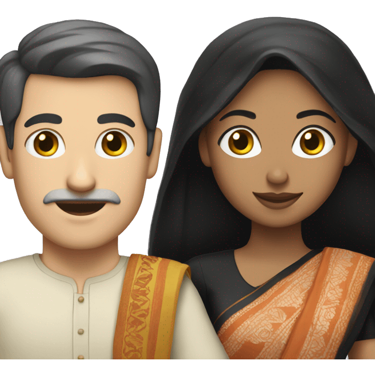 White man and woman in sari with black hair emoji