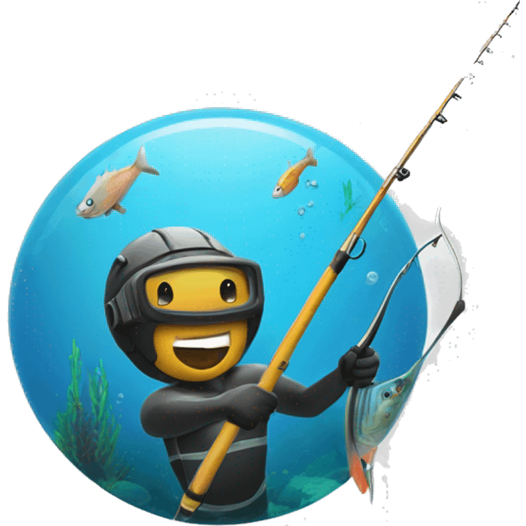 An emoji of a person spearfishing, holding a spear gun underwater, with fish swimming nearby, capturing the excitement of fishing emoji