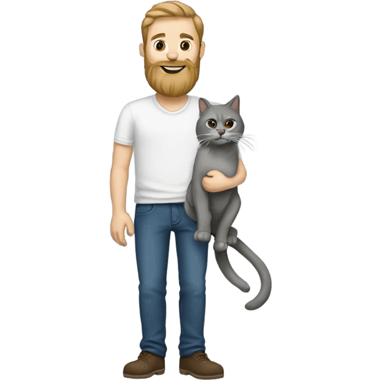 White Guy with beard holding grey cat emoji