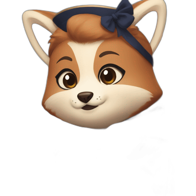 Retsuko The Red Panda Who Wears pair of Brown Show And DARK blue Woman uniform emoji