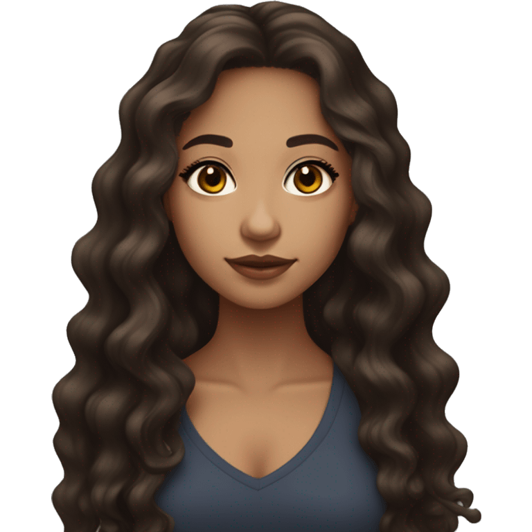 lightskin girl with long dark brown wavy hair and lashes emoji