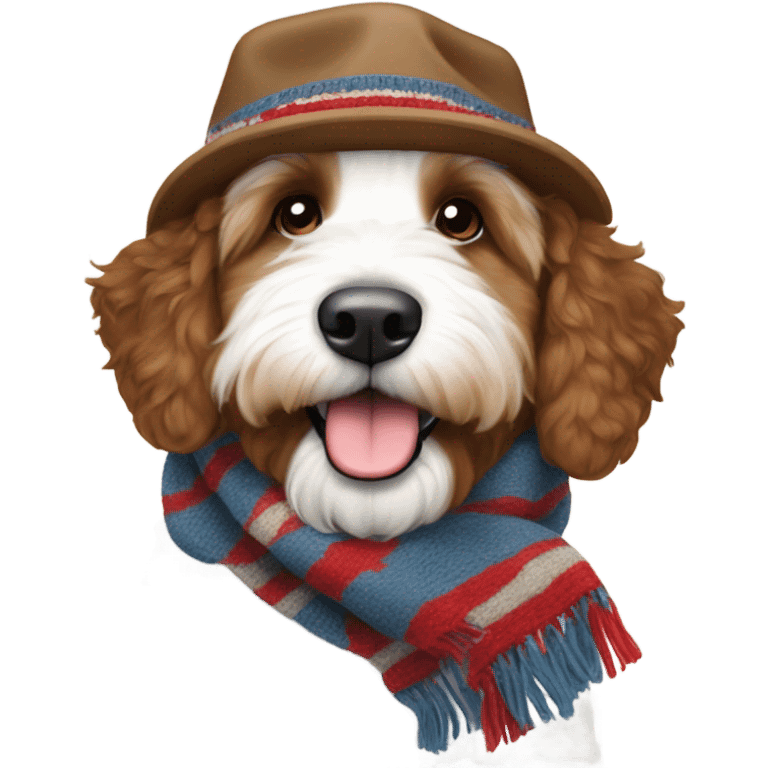 Bernedoodle with tennessee smokies hat and scarf emoji