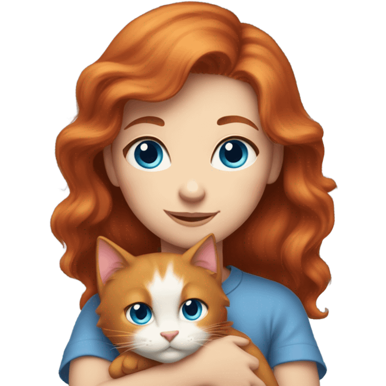 Red head with blue eyes holding cat emoji