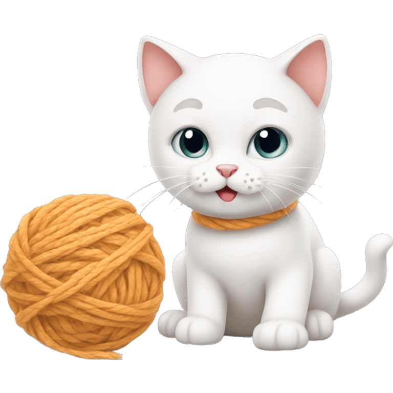 Cute white cat playing with yarn emoji