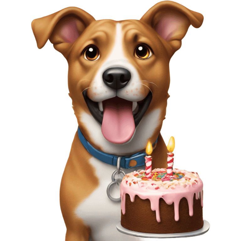 playful dog with tongue out add birthday cake  emoji