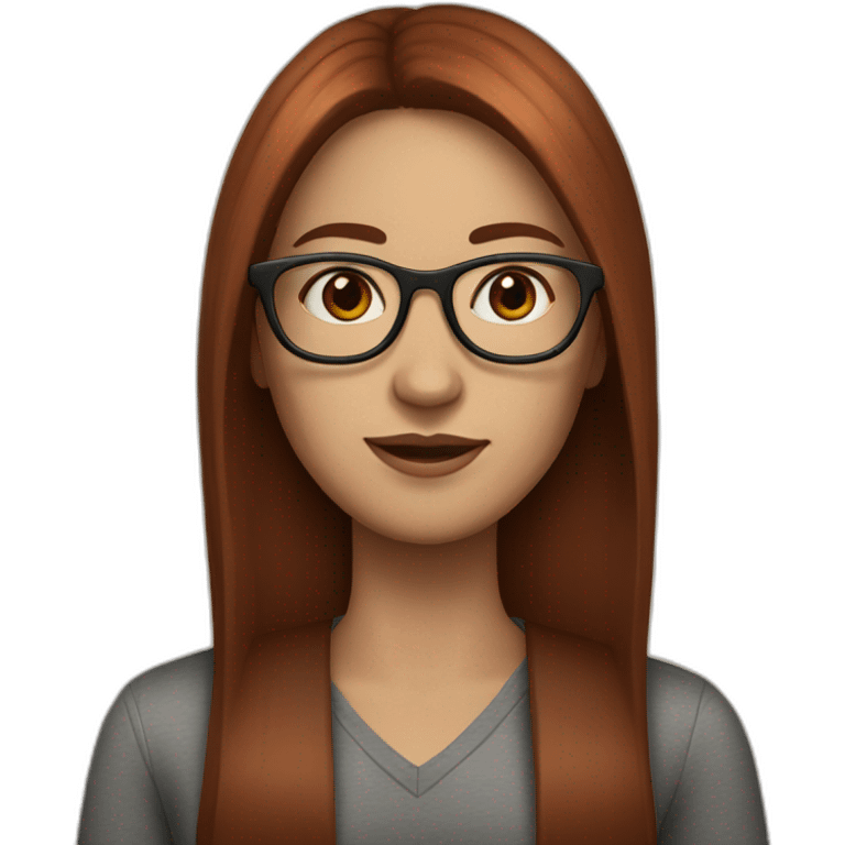 WOMAN WITH MIDDLE PART, LONG DARK STRAIGHT RED HAIR, BROWN GLASSES, WHITE SKIN emoji