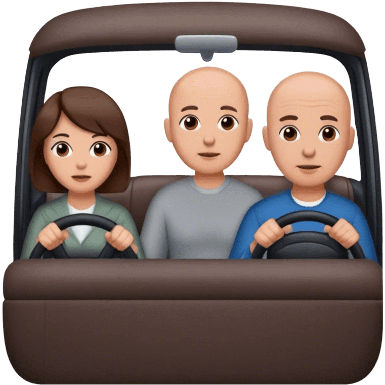 wife short brown hair driving, bald husband passenger  emoji