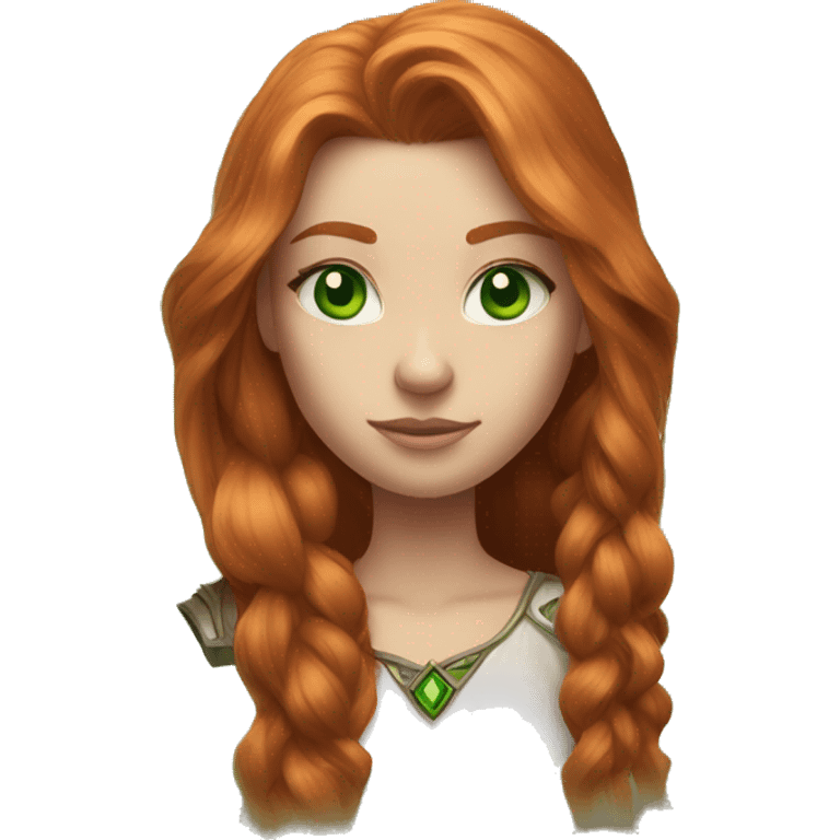 femae human from world of warcraft, ginger hair, green eyes, long hair emoji