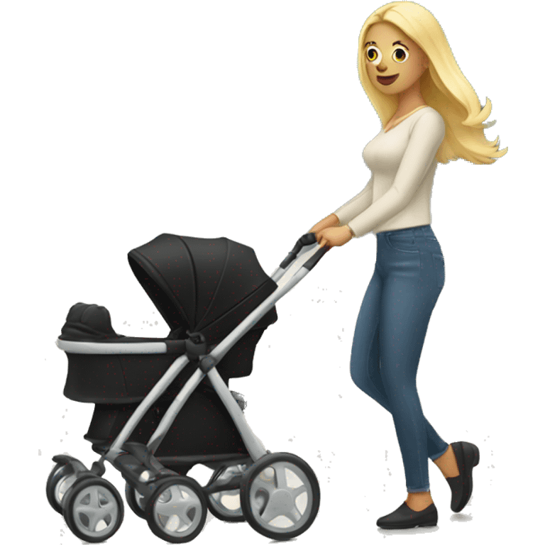 Blonde woman pushing black stroller emoji