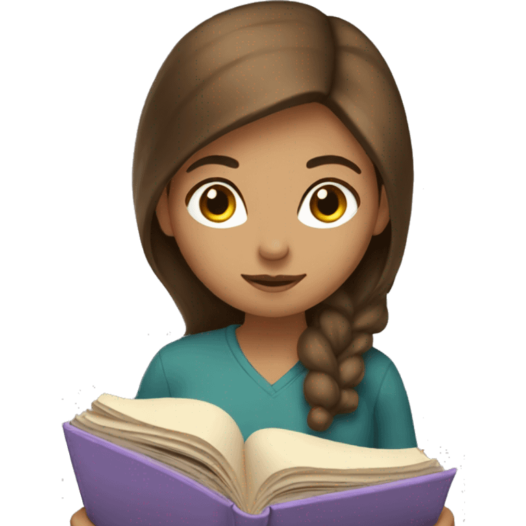 girl brown hair reading a book  emoji