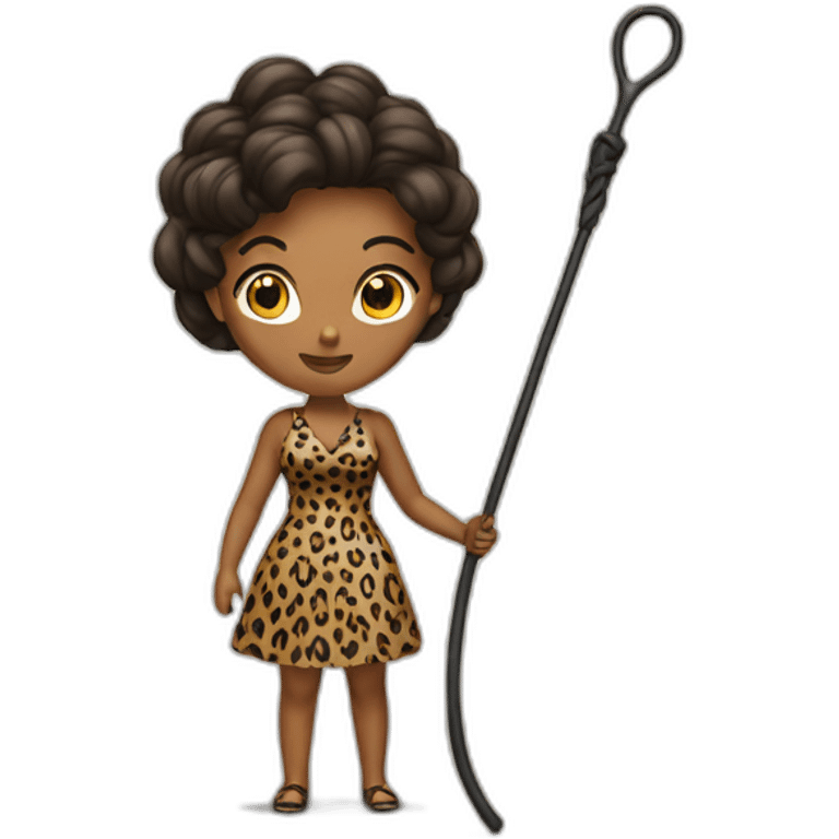 Woman in loepard dress with a whip emoji