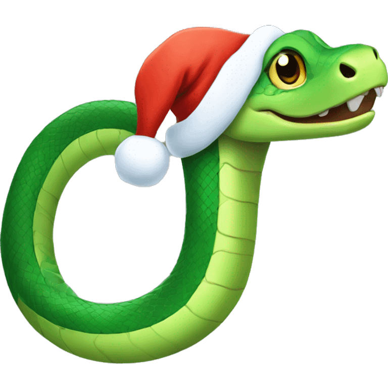 cute green snake in a Santa hat. emoji