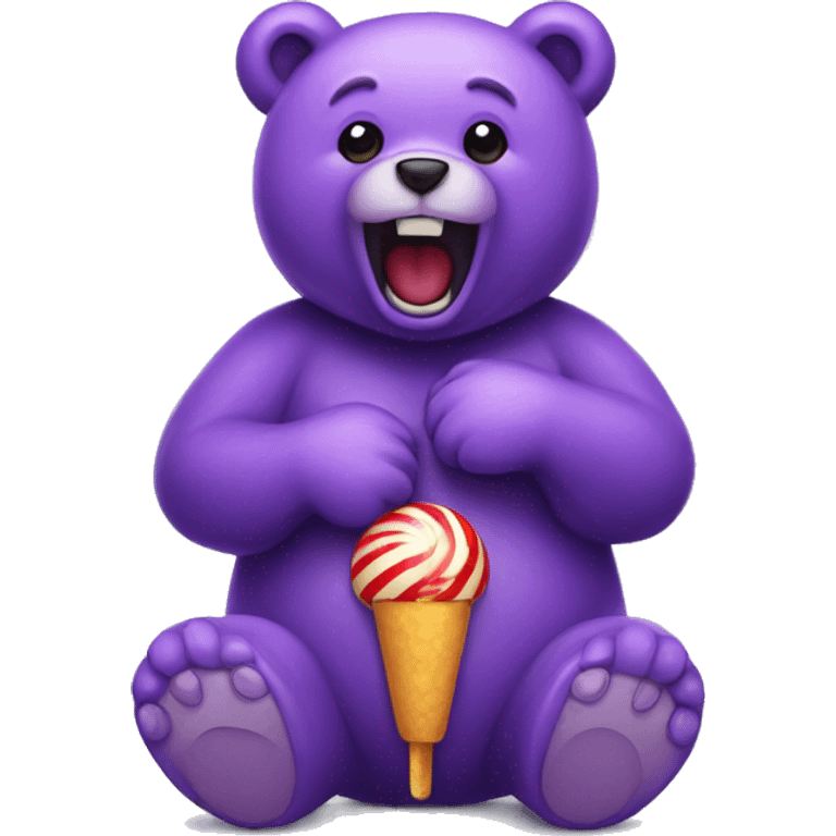 Purple bear that has lolipop on his belly  emoji