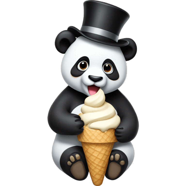 Panda eating ice cream in top hat emoji