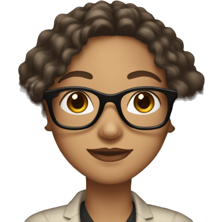 light brown skinned woman with long black curly hair and glasses emoji