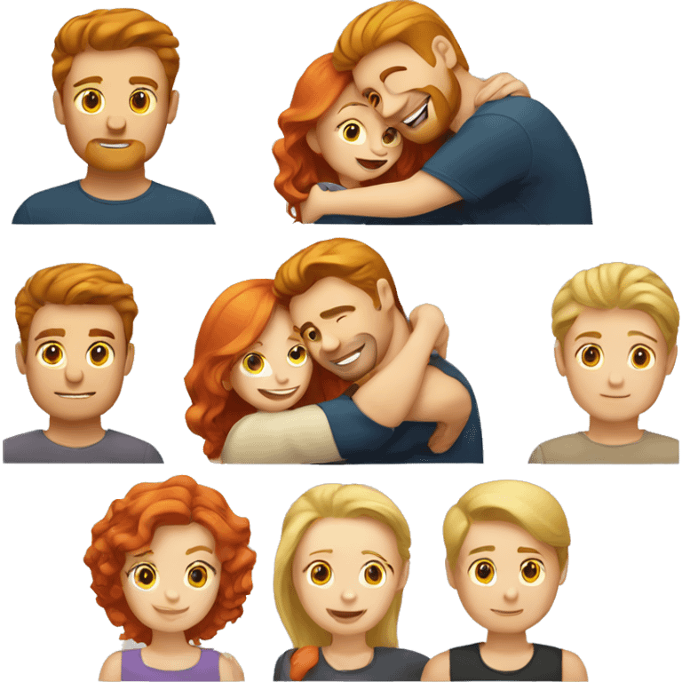 Red hair man blond woman hug emoji