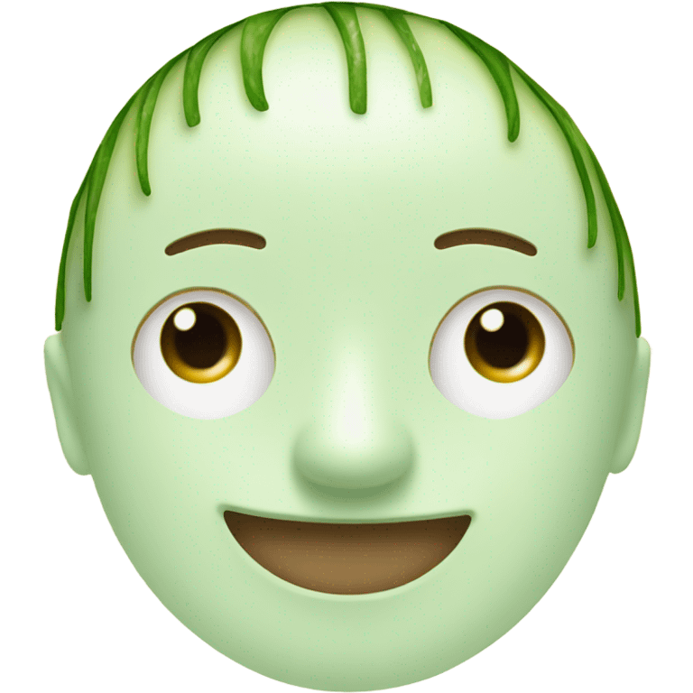 emoji face smiling without teet, eith white skincare facemask and cucumber slices in eyes emoji