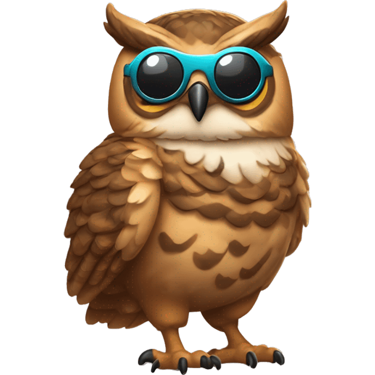 a rowlet brown horned owl small chubby emoji with sunglasses and a 80s disco outfit on emoji