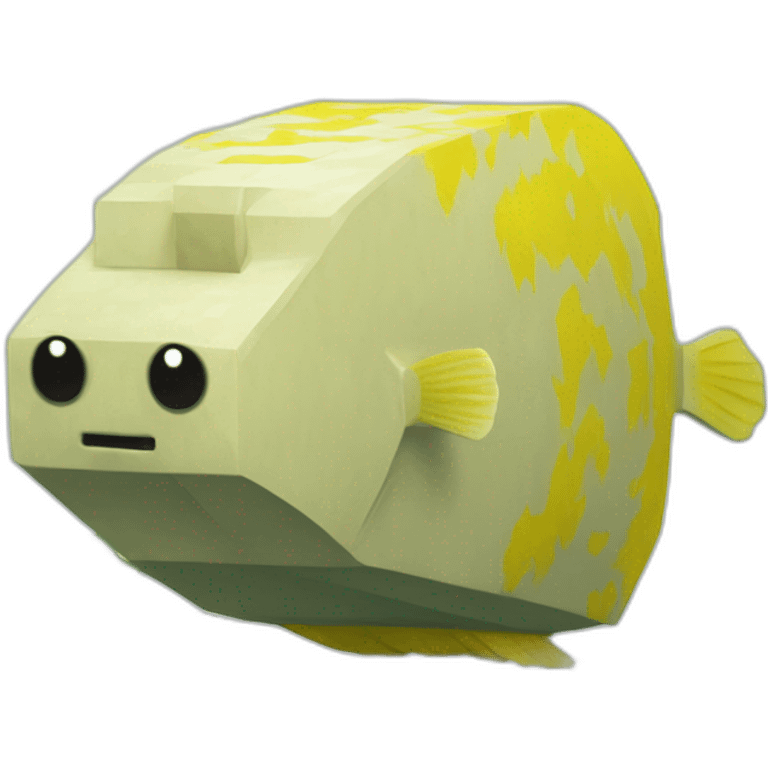 cube yellow fugu fish with two fins and tail in minecraft style full size emoji