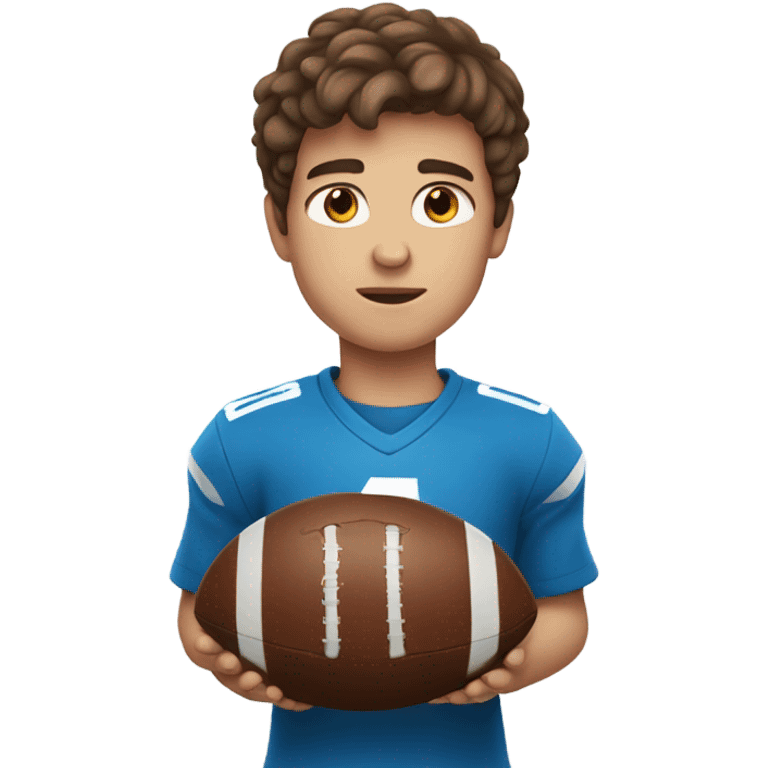 boy with brown hair and blue eyes holding a football  emoji