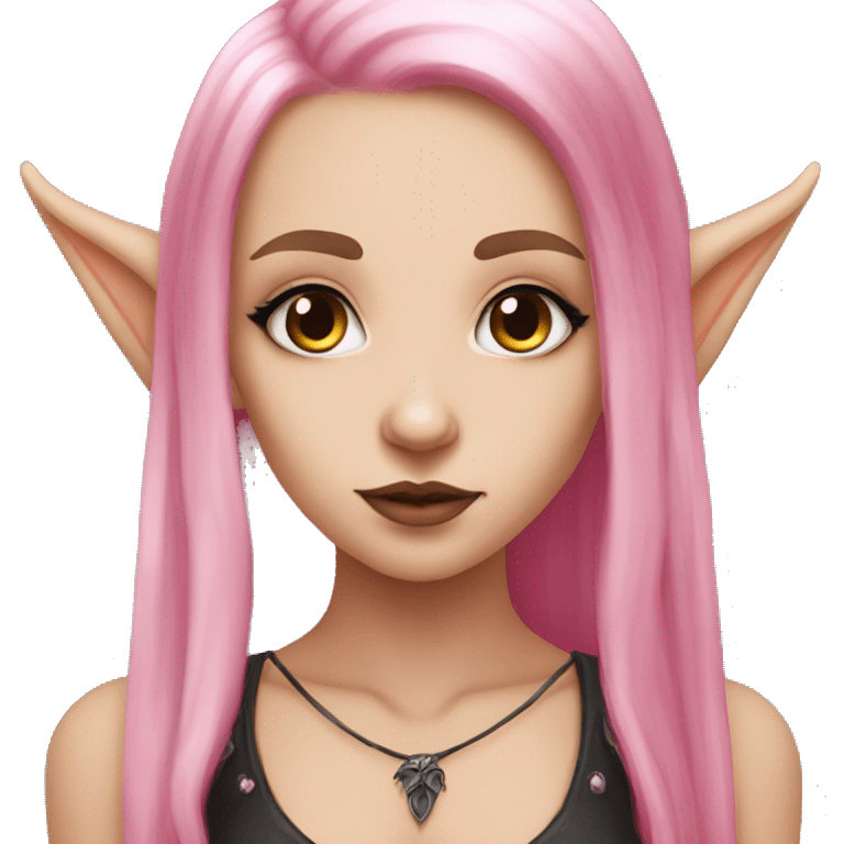 goth tan skinned elf girl with long pink hair emoji