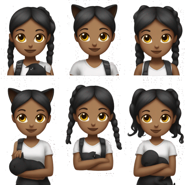 Black girl with two ponytails and has a black and white cat on her head emoji