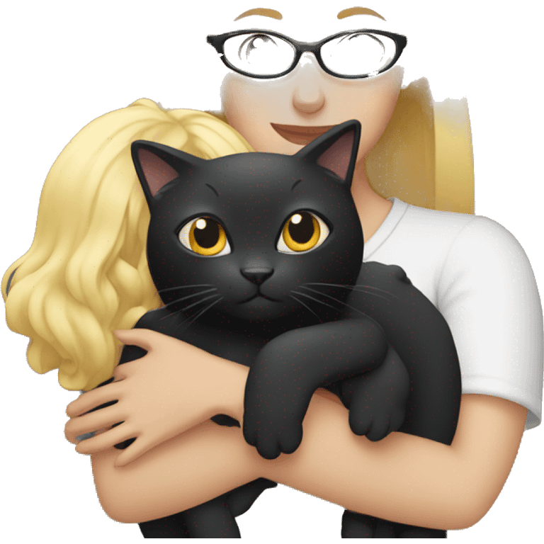 Black cat being held by a blonde woman with glasses emoji