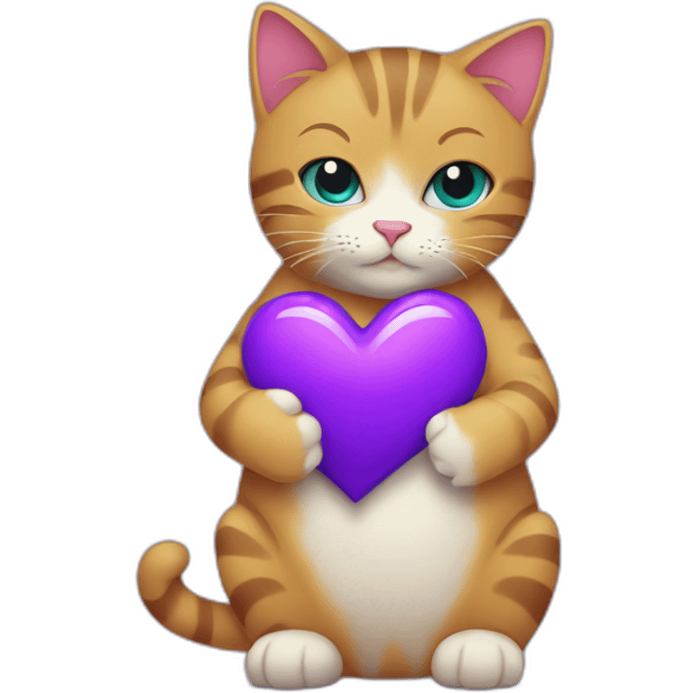 A cat hugging a purple heart  emoji