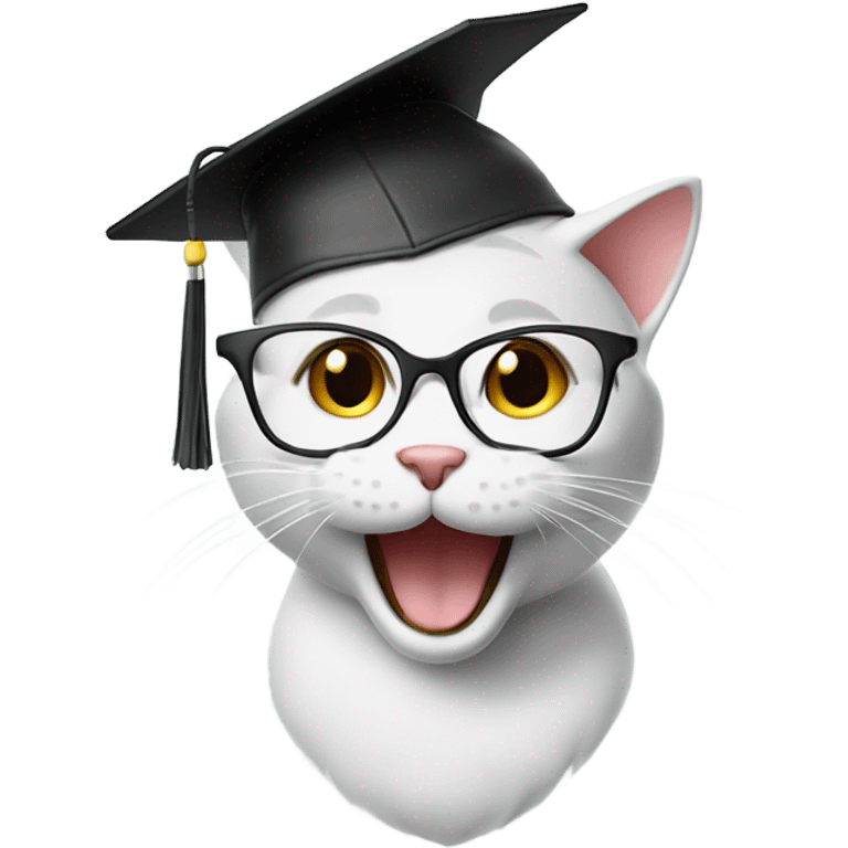 happy cat wearing a graduation cap and glasses emoji