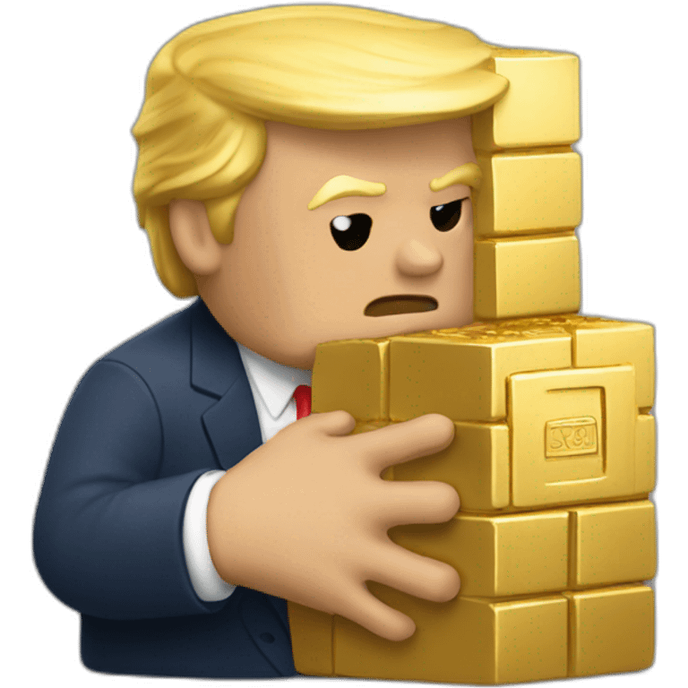 Trump hugging gold brick emoji