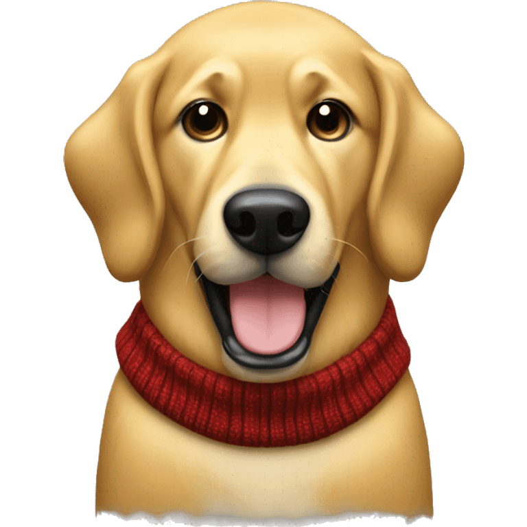 Large Golden dog with black jaws in Christmas sweater emoji