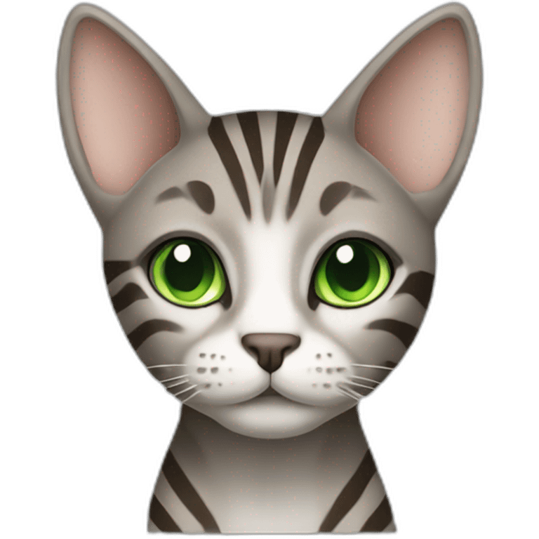 Skinny silver brown striped cat with green eyes emoji