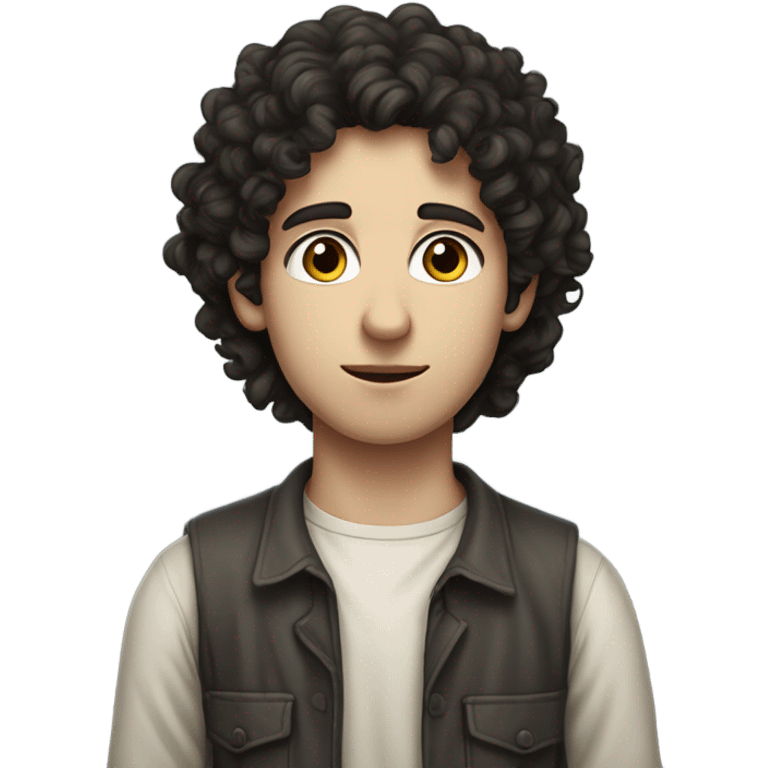 "A young man, standing, with dark curly hair, pale skin, and a thin build. He has a humble, thoughtful expression and wears simple, slightly worn clothing. A subtle Star of David appears nearby." emoji