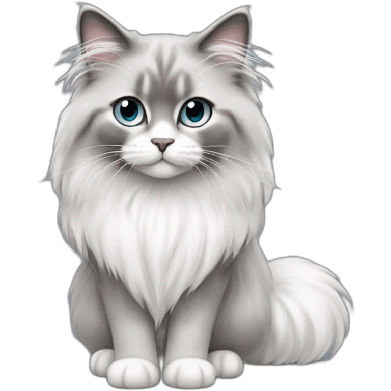 full body of cute gray and white long haired ragdoll cat emoji