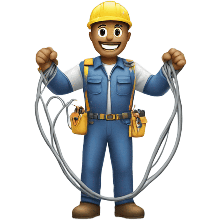 electrician holding two cables, lightning between them emoji