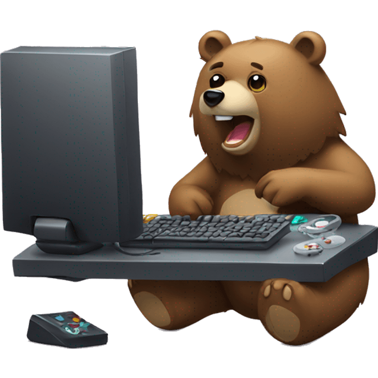 Bear playing gaming pc emoji