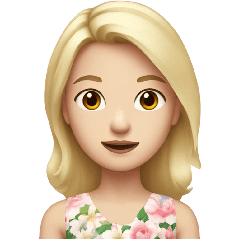 A blond girl with brown eyes and pale skin in a flower dress  emoji