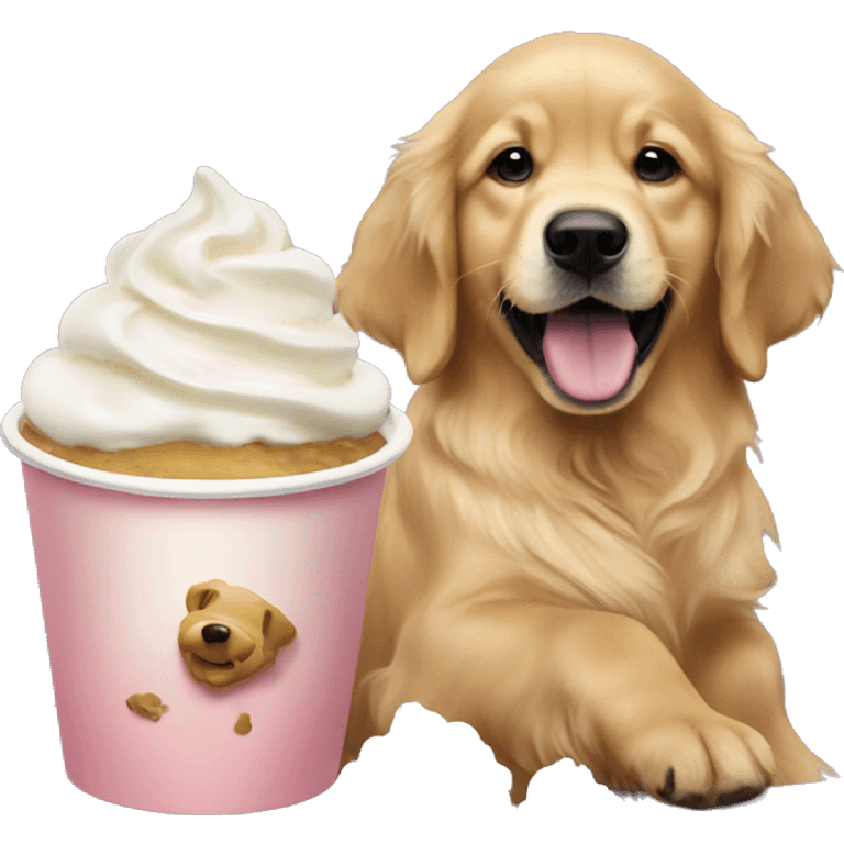 Golden retriever eating whipped cream pup cup emoji