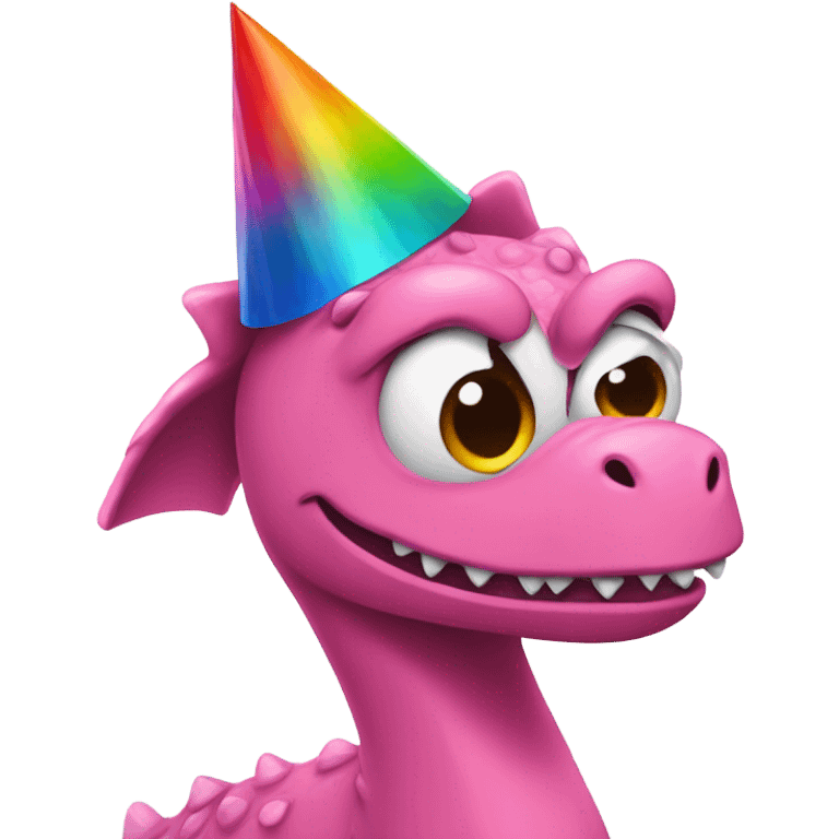 Pink dinosaur with birthday hat emoji