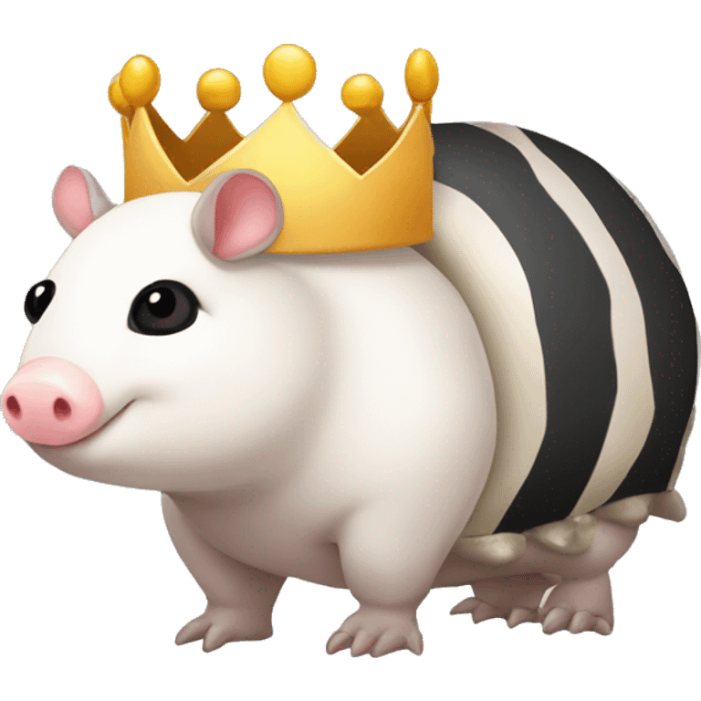 Black and white piebald chubby round armadillo pig panda centipede armadillo wearing a crown emoji