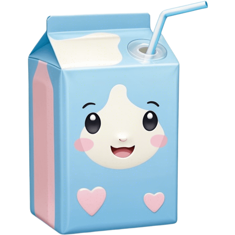 Cute Kawaii Milk Carton, small and boxy, bright pastel blue and white, blushing cheeks, a tiny straw poking out, soft glowing highlights, adorable farm-fresh cuteness! emoji