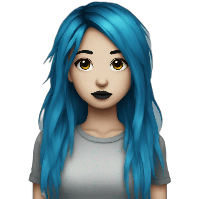 Emo girl, black makeup, long choppy blue hair side bangs emoji