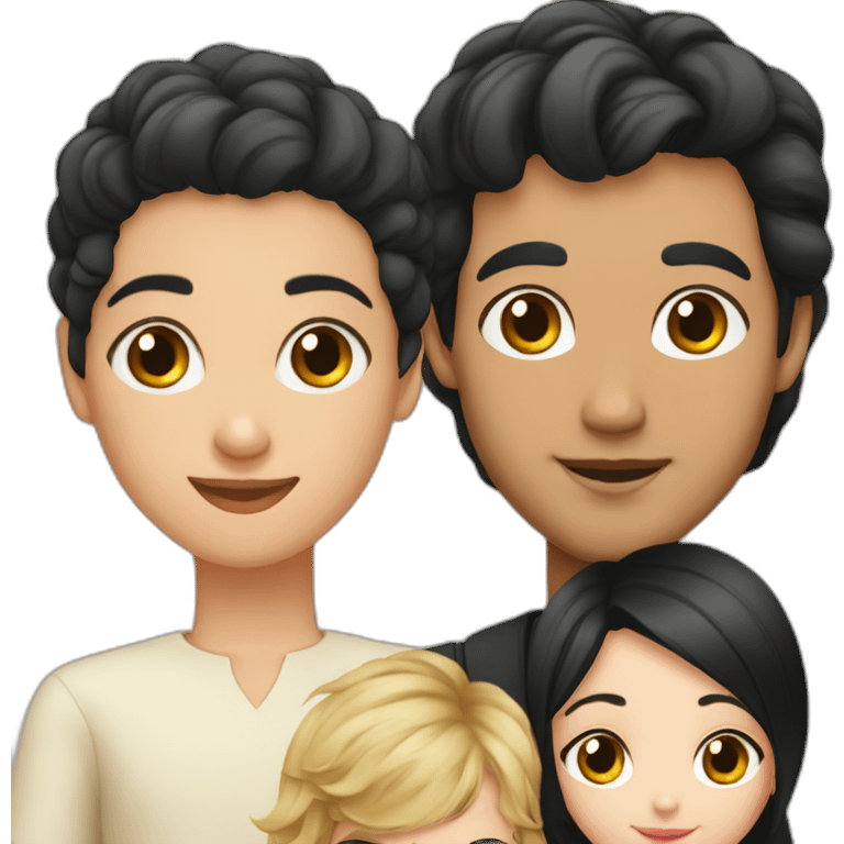 Young Iranian man black hair, blond French wife, and baby girl with black hair emoji