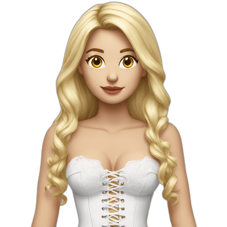 hyperrealistic caucasian blonde female, long straight hair, white lace-up bustier, body view emoji