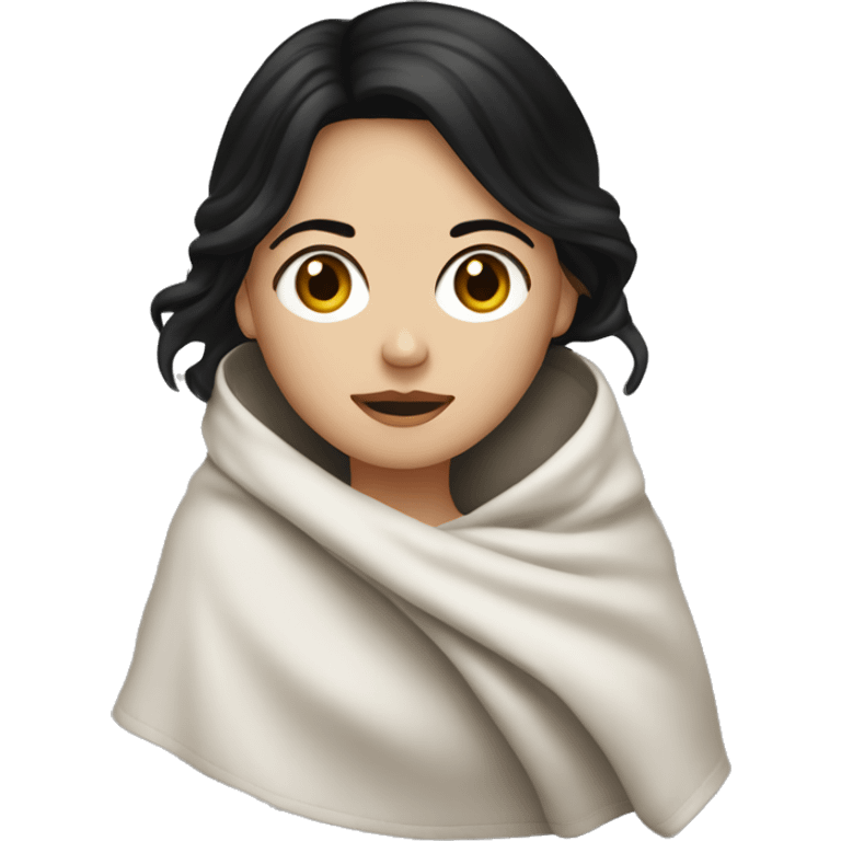 white girl with black hair under blanket  emoji