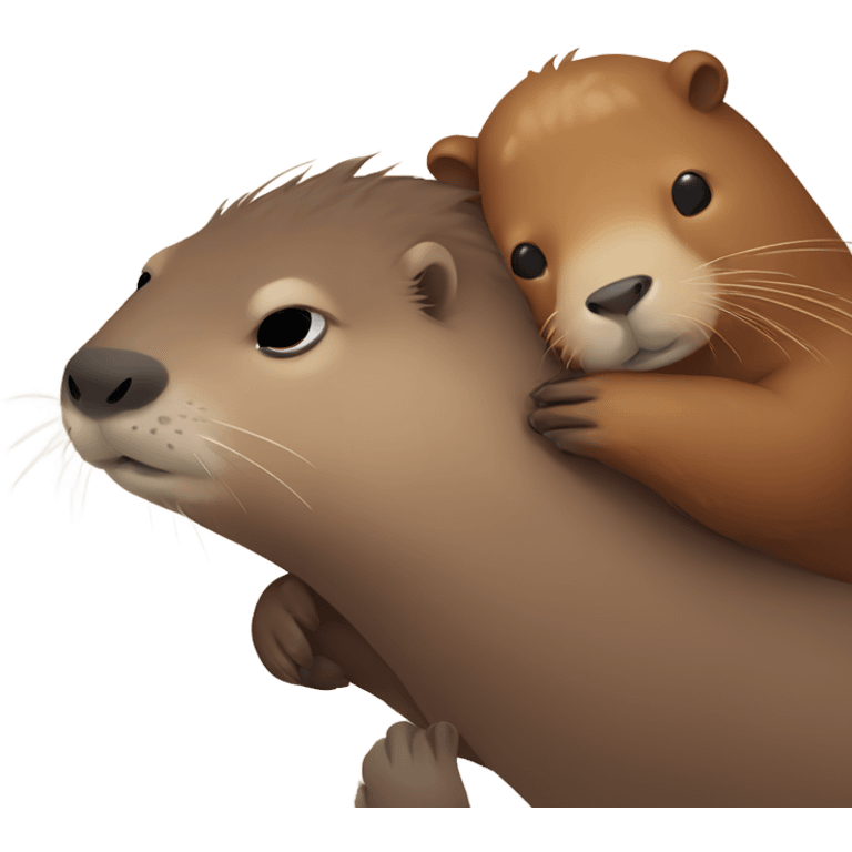 Detailed cute otter and capybara cuddling emoji