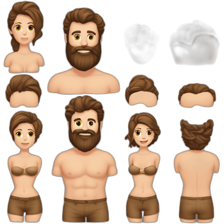 Homme brun barbe abdos avec une femme brune avec belles cuisses et ventre sexy emoji